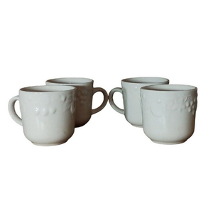 Coffee Mug / Cup Set Of Four‎ White With Fruit Design